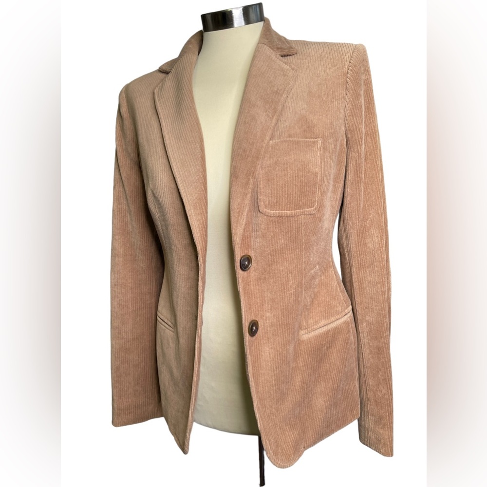 Tommy Hilfiger camel tan brown corduroy blazer suit jacket elbow patch size 2